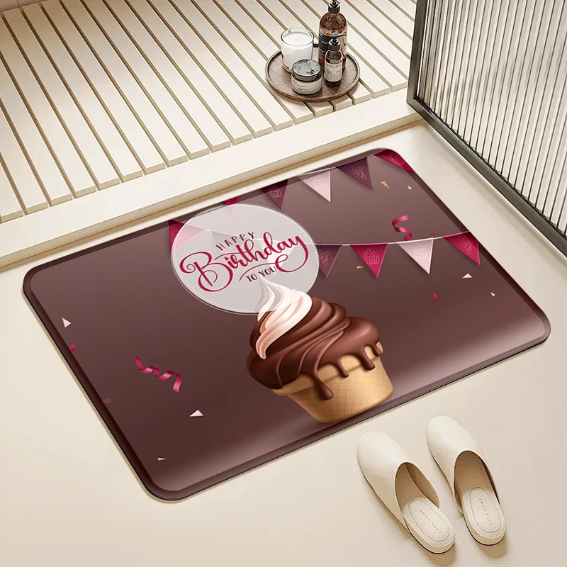 

Happy Birthday Doormat Chocolate Cupcake Bunting Flag Non-Slip Floor Mat Home Entrance Door Rug Party Decor Supplies