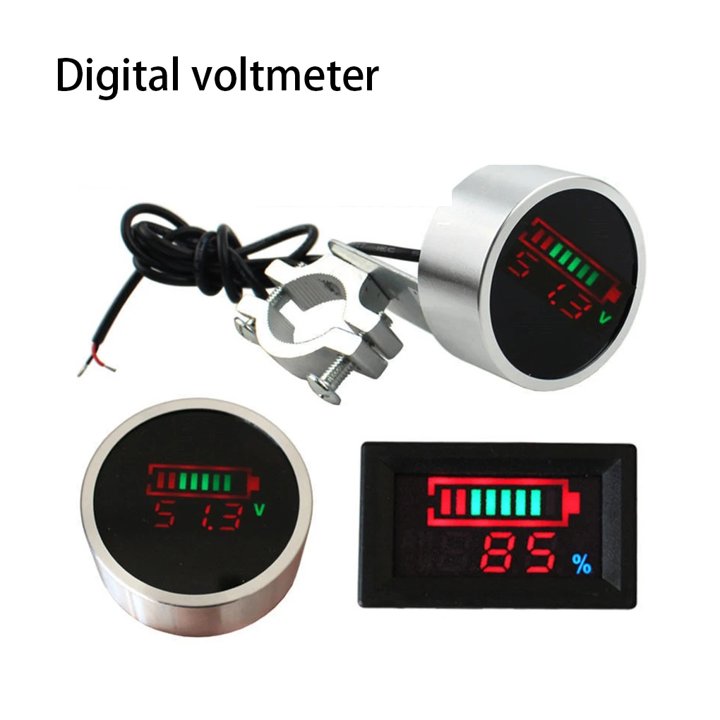 Metal Electric Bike Voltage Meter Round Digital Modified External Scooter Handlebar Voltmeter Measuring Gauge 24V