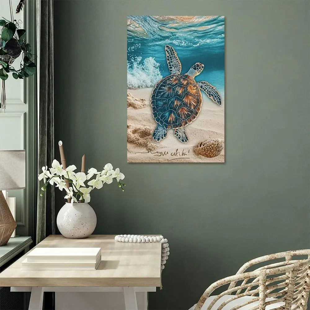 Peinture sur toile avec cadre en bois, affiche sous la mer avec citations inspirantes, décoration murale adaptée au bureau, au salon