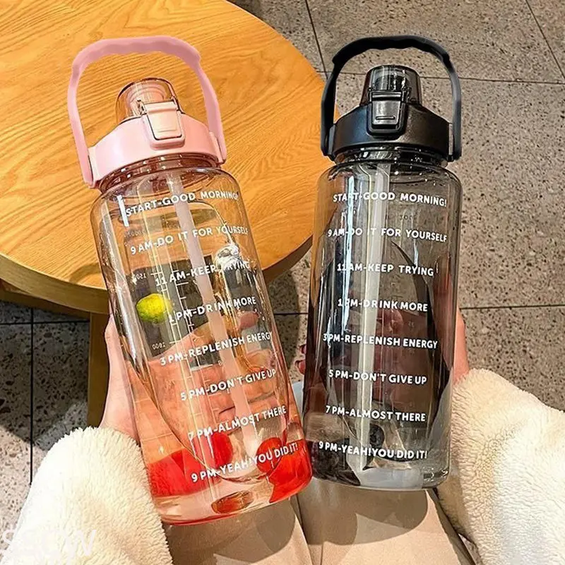 

2L Tomatodo Fitness sports Water Bottle with Sleeve Motivational Half Gallon with Time Marker and Straw BPA Free for Gym