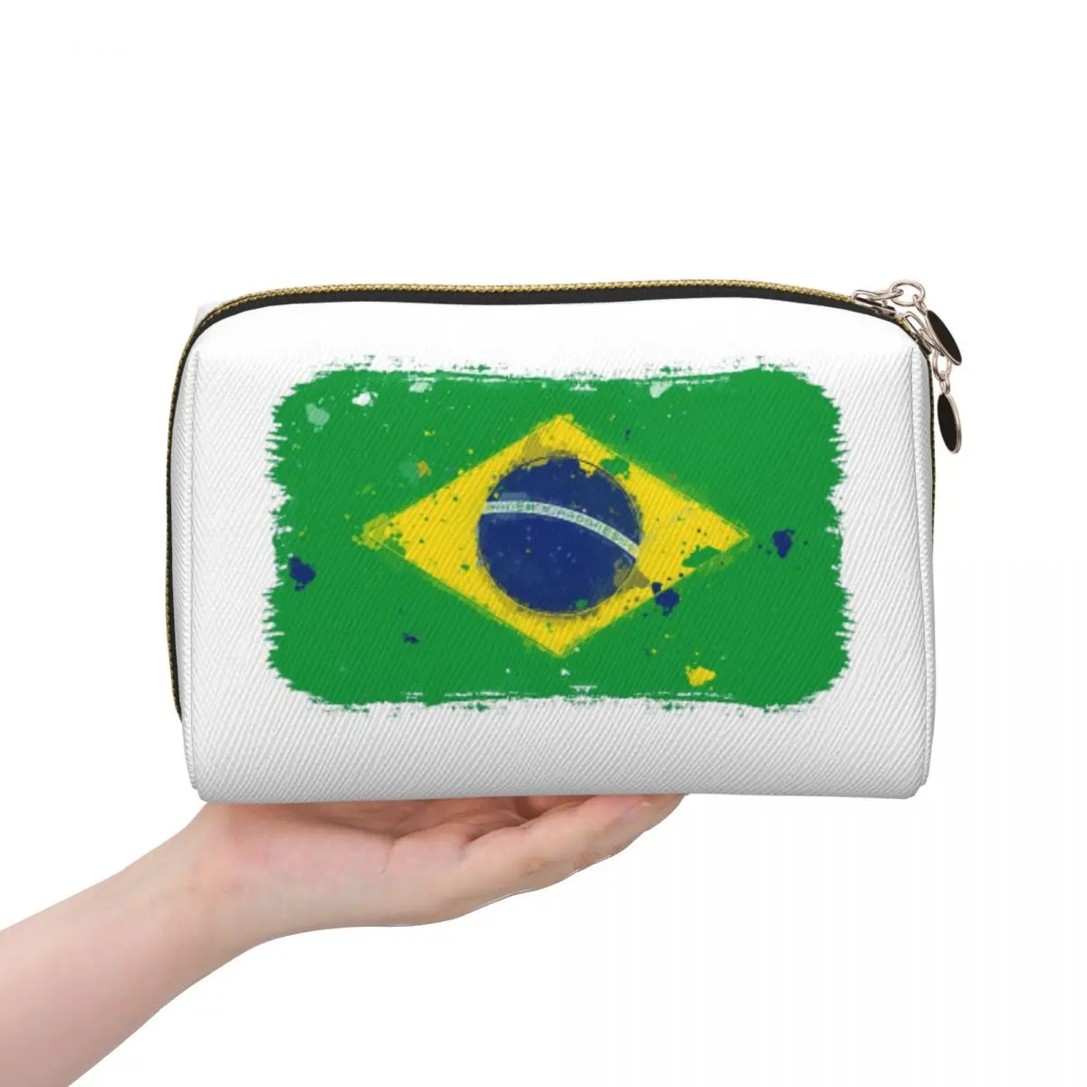 

Brazil Flag Women Cosmetic Bags Travel Makeup Organizer Pouch Toiletry Storage Dopp Kit Box