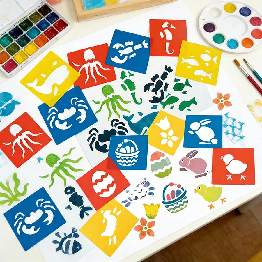 6/12/24Pcs Painting Stencils Reusable Sea Animal & Easter Theme Drawing Templates for DIY Crafts Creative Painting Art Projects