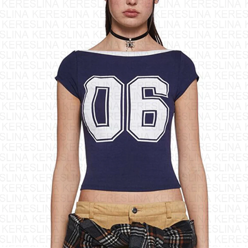 

Y2K clothing new women's short sleeved, club, digital, sexy, street, party, club, summer vacation short sleeved top