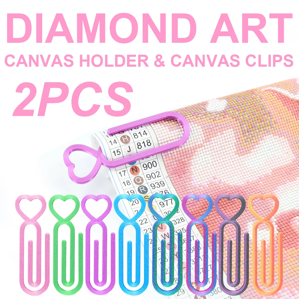 2pcs Multi-Color Diamond Painting Canvas Holder, Heart Pattern Diamond Painting Canvas Clips for Diamond Art, Cross Stitch
