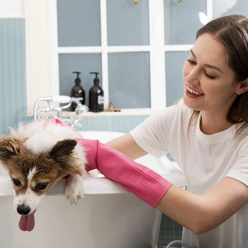 장갑 2쌍 식기 세척 청소 고무 장갑, 재사용 가능한 방수 주방 장갑, 미끄럼 방지, M