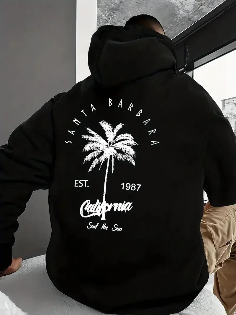

2025 Autumn and Winter Coconut Trees Print Men's Fashionable Trendy Hooded High-end Luxury Is for Both Men and Women Top Y2k