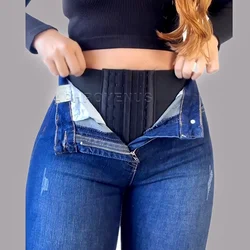 Fashion Jeans with Waist Trainer Elastic Plus Size Skinny Pencil Pants with Hole Female Leggings Xshape Abdominal Control Jeans