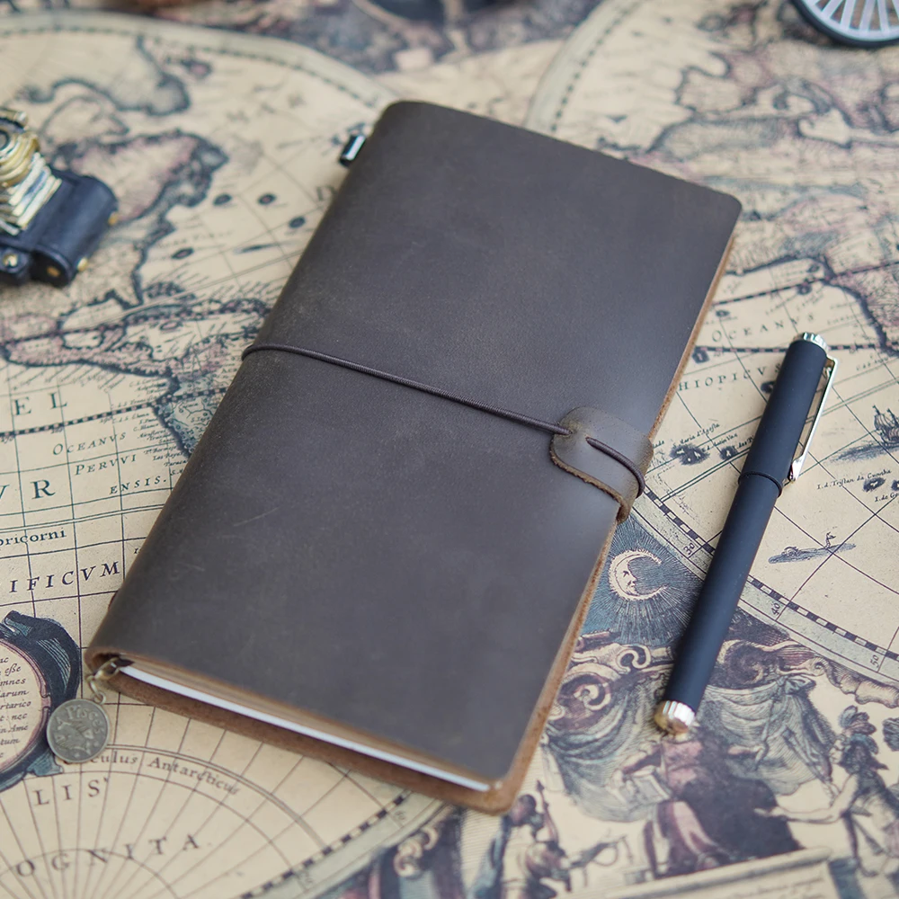 1 Stück handgefertigtes Notizbuch aus echtem Leder – Vintage-Skizzenbuch aus Rindsleder für Reisende und Künstler – Detail 14