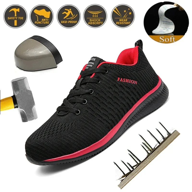 Zapatos deportivos de trabajo con punta de acero para hombre, botas de seguridad antiperforación, calzado Indestructible a la moda, novedad de 2023