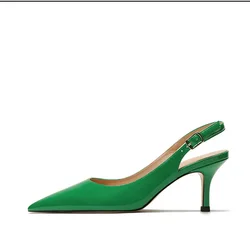 Women Sexy Patent Leather Sandals Designer Back Strap Kitten Heels 6cm Pumps Green Beige Leopard Brown Stilettos Shallow Mouth 9