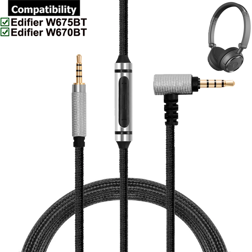 交換用ナイロン編組ケーブル,edifier用延長コードw670bt w675bt Bluetoothワイヤレスヘッドセット