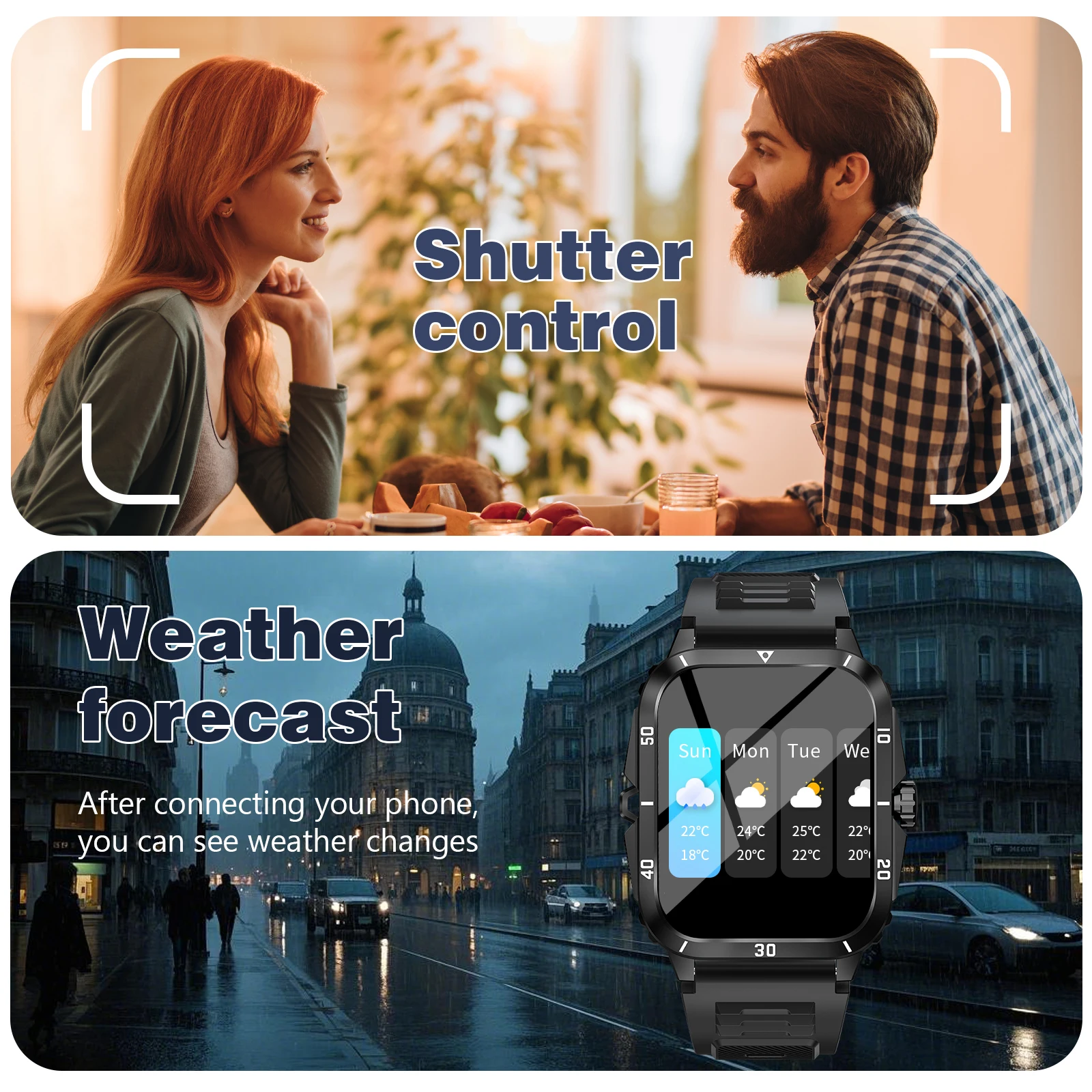 1.83 inch smart watch for men and women, USB charging, 180 mAh battery, remote camera/music player, outdoor sports mode, wireles