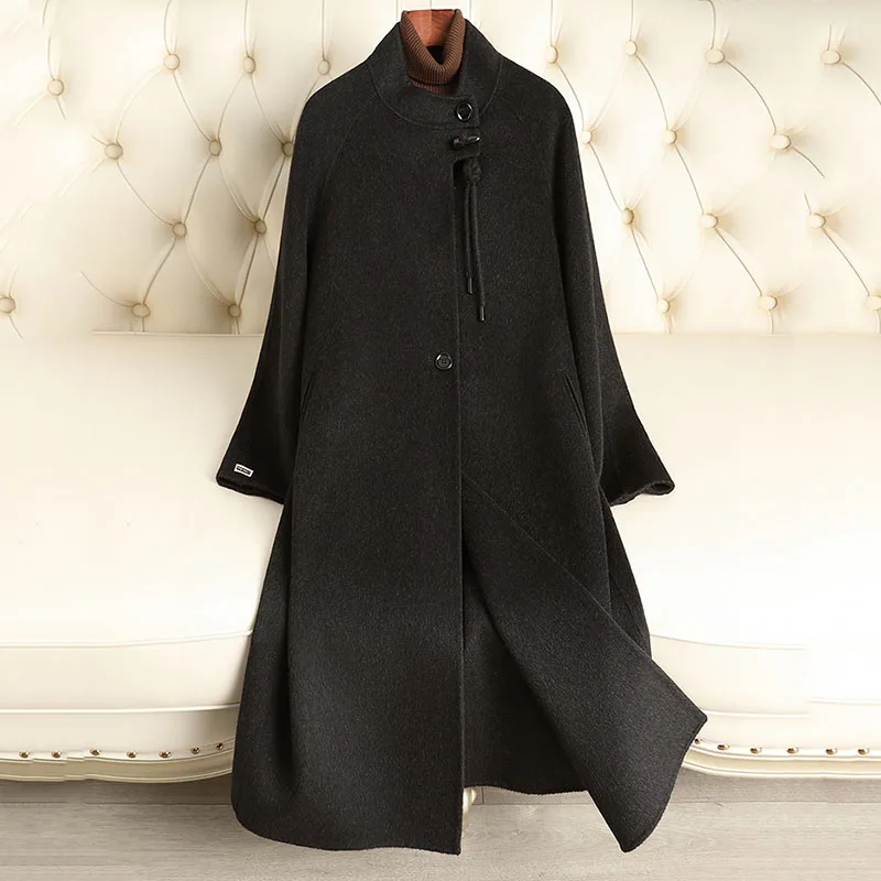 الخريف الشتاء المرأة معطف الصوف 2025 جديد الوقوف طوق الوجهين معطف من قماش الكشمير موضة القرن مشبك المرأة معطف الصوف H597