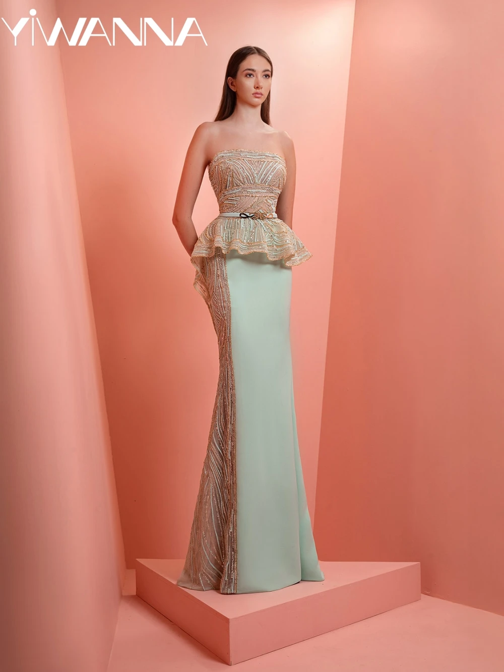 

2026 New Beaded Satin Mermaid Long Evening Dress Exquisite Strapless Mother Of The Bride Dresses For Wedding Customzied Gown