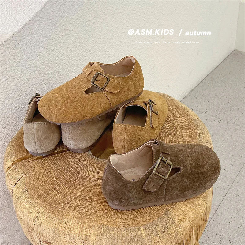 Girls Fashion Frosted Leather All Match Shoes 2023 Autumn New Fashionable Soft Sole Single Shoes for Boys and Girls Casual Simpl