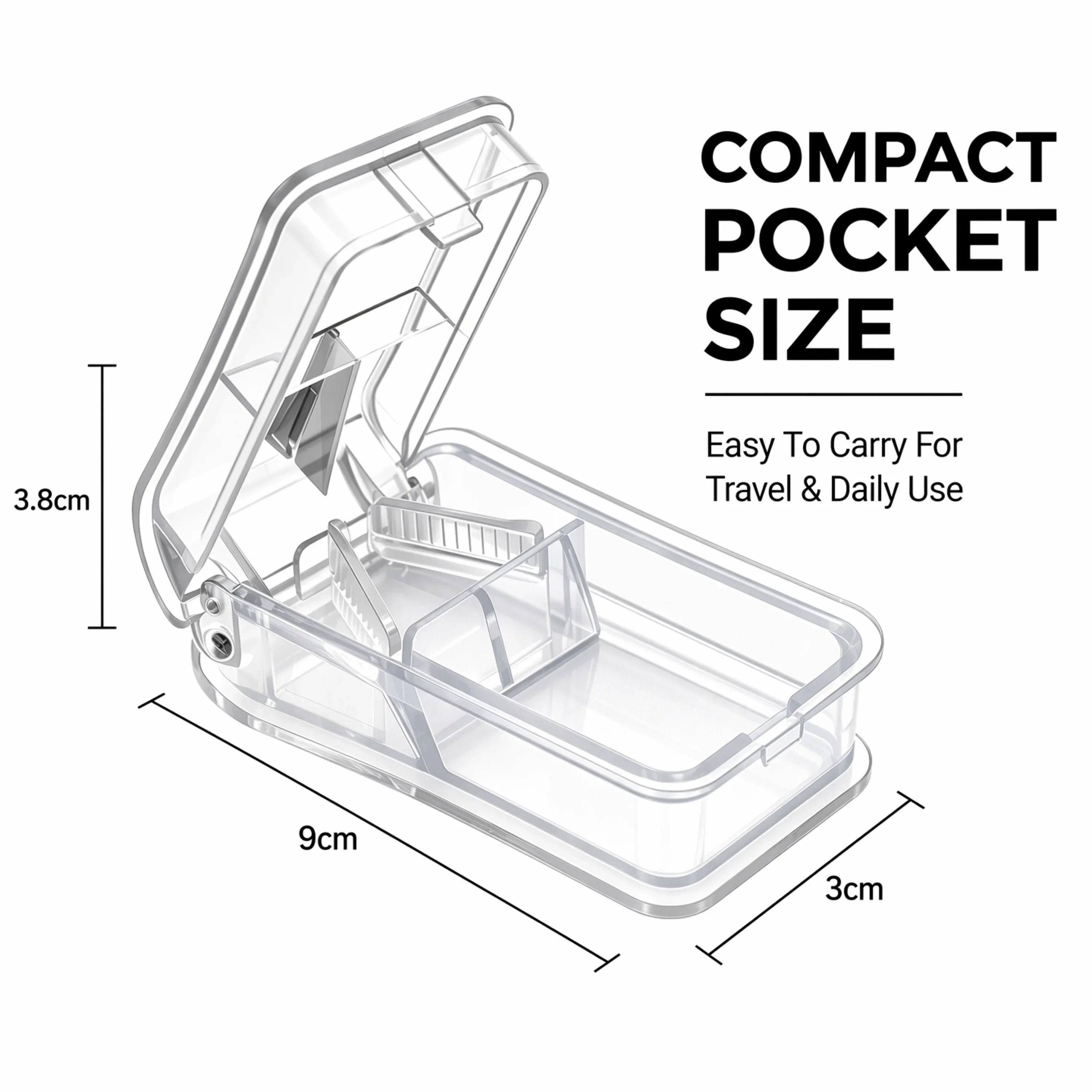 Portable 2 In 1 Pill Splitter Storage Box Enclosed Stainless Steel Blade Medicine Cutter for Elderly Kids Pets Travel view 4