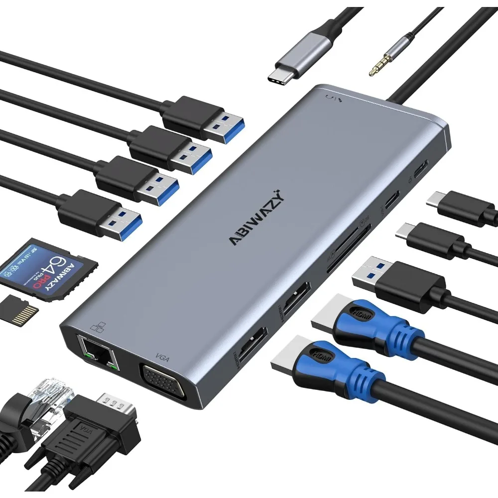 

USB C Docking Station Dual Monitor for Dell/HP/Lenovo/Surface Laptop, 14 in 1 Triple Display Hub Multiple Adapter, Dongle