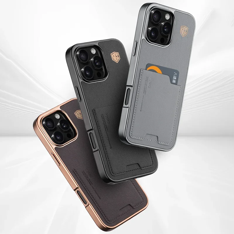 For iPhone 15 16 Pro Max Card Holder Bag Back PHONE Case KIGC Card Shell Series Luxury Matte shockproof Texture Leather Cover