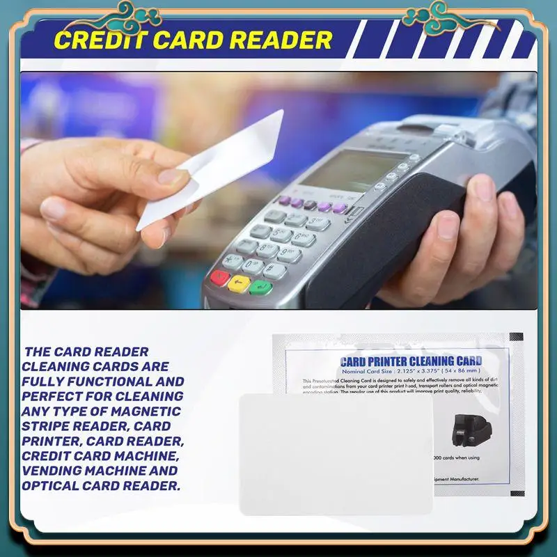 ABJG-50 Piece Dual Side Card Reader Cleaner CR80 Card Reader Cleaning Cards White Plastic POS Swipe Terminal Cleaning Cards