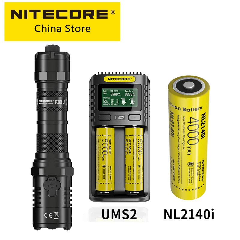 SALE NITECORE P20i UV 1800LMs Self DefenseTactical Flashlight Rechargeable Dual Light Source  Searchlight With NL2140i Battery