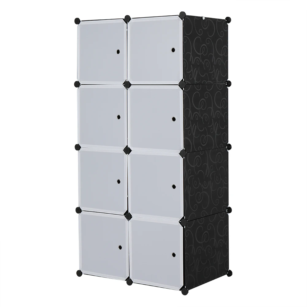 8 Cube Organizer Stackable Plastic Cube Storage Shelves Design Multifunctional Modular Closet Cabinet with Hanging Rod Doors