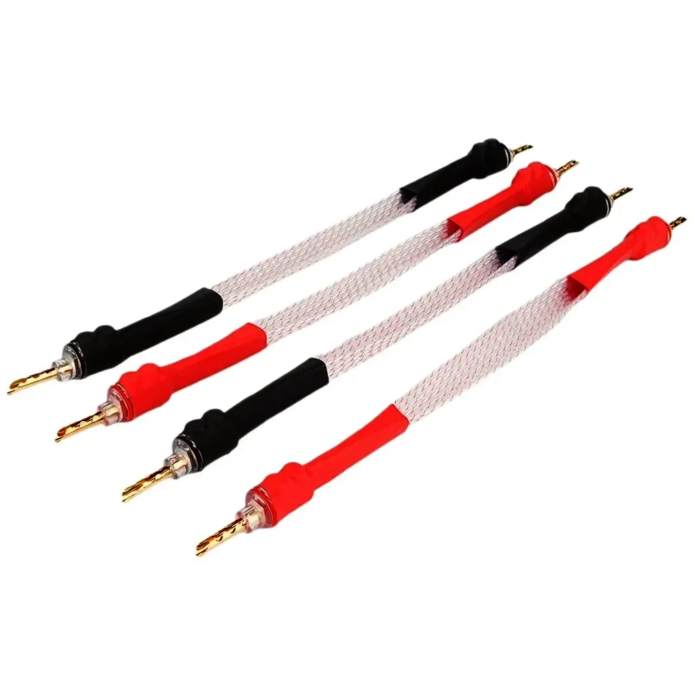 4pieces Flat Jumper Cable Bridge Wire OCC silver plated Banana to Banana Speaker Cable Banana Plugs