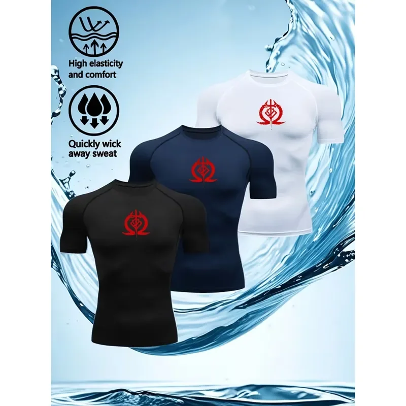 3PCS Men's Compression Fitness Top Printed Pattern Seamless High Elasticity Tight Body Stretching Breathable Quick Drying Fitnes
