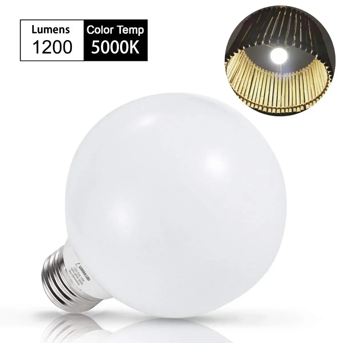 E26 LED Light Bulbs Daylight 5000k Equivalent 75 to100W Incandescent G80 Halogen Globe Shape Screw Lamp 950 Lumens Vanity 4Pack