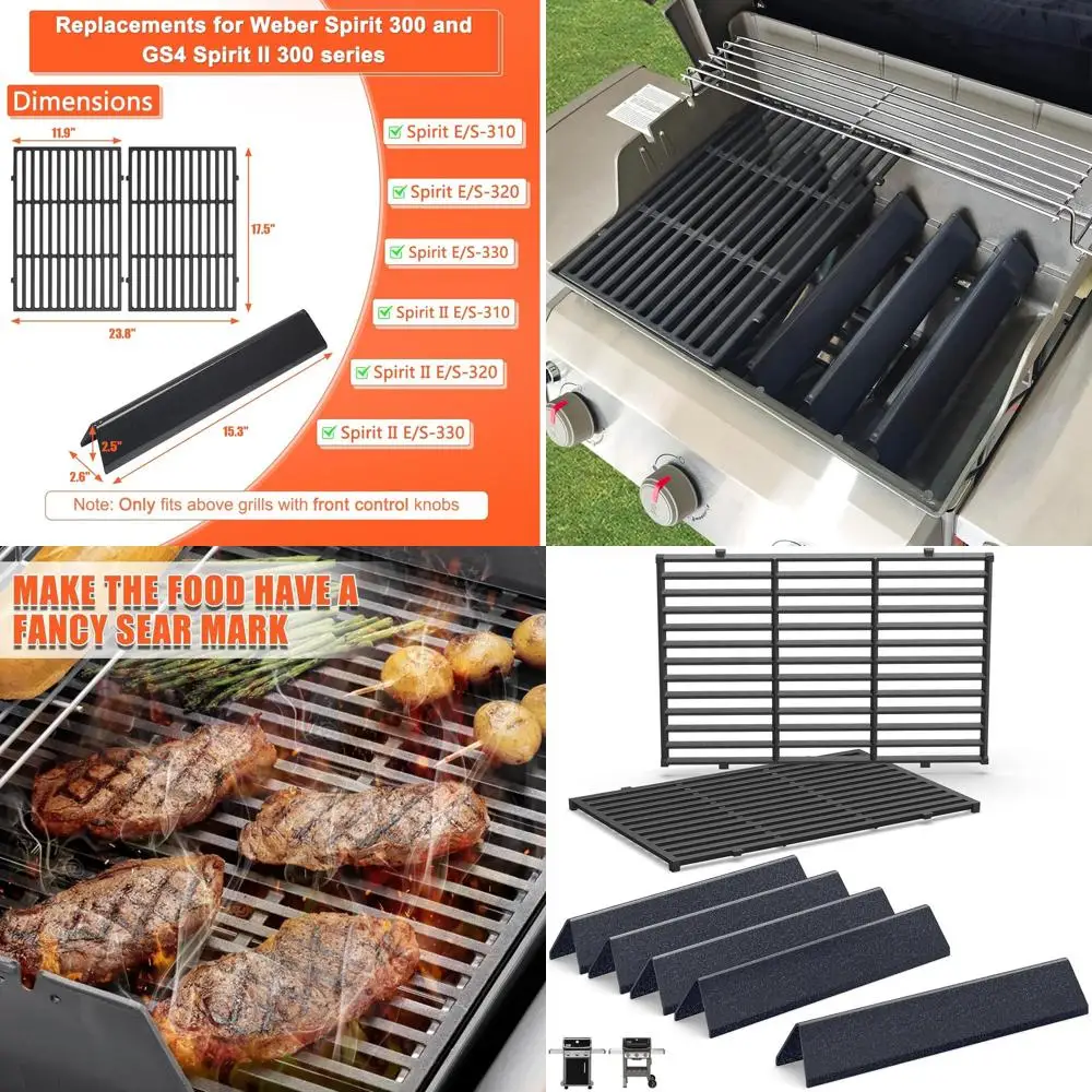 

Weber Spirit 300 & II 300 Series 15.3 Flavorizer Bars and Grill Grates for E-310, E-315, E-330 with Front Knobs, Replacement for