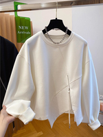 Autumn and Winter Women's Pullover Round Neck Hoodie Lazy Style Splicing Design Loose Long Sleeve Tops
