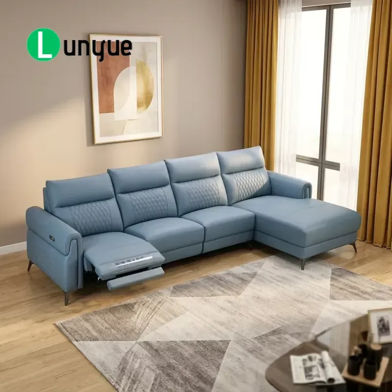 Electric Genuine Leather Sectional Sofa Wood Frame Multi Functional Recliner for Modern Classic Living Room Villa Factory