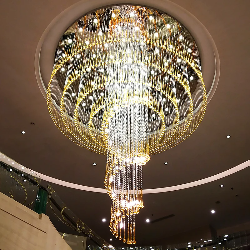 Duplex building crystal chandelier living room hotel lobby decorative lighting modern new villa hollow long chandelier