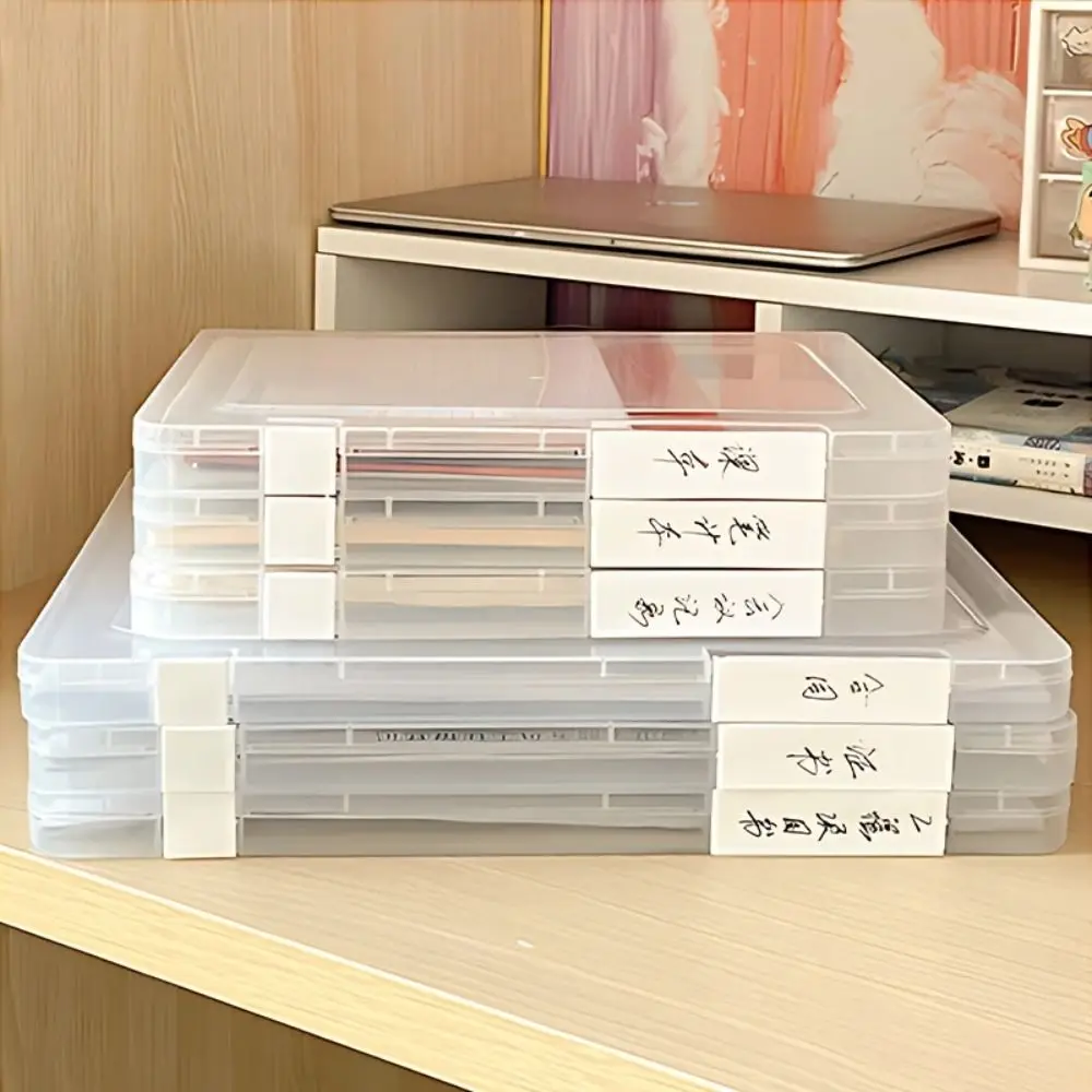 Plastic A4 Transparent Storage Box Portable Clear File Storage Cases Visible Moisture-proof Document Paper Office