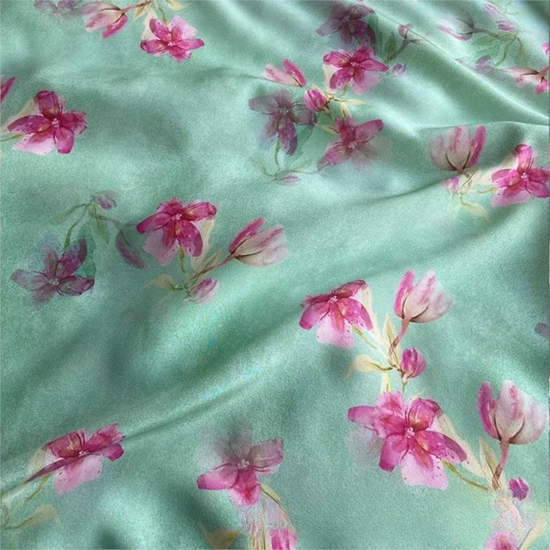 

Summer digital printed matte double crepe silk fabric with drooping patterns shirt dress