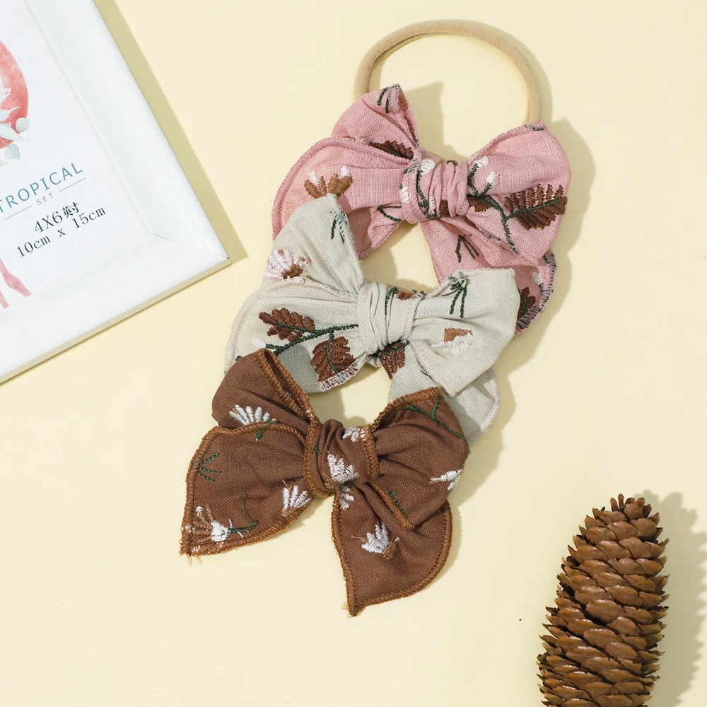

Baby Girl Headband Cute Embroidery Bow Elastic Hair Band Soft Nylon Kids Headwear Hair Accessories For Newborn Infant Toddler