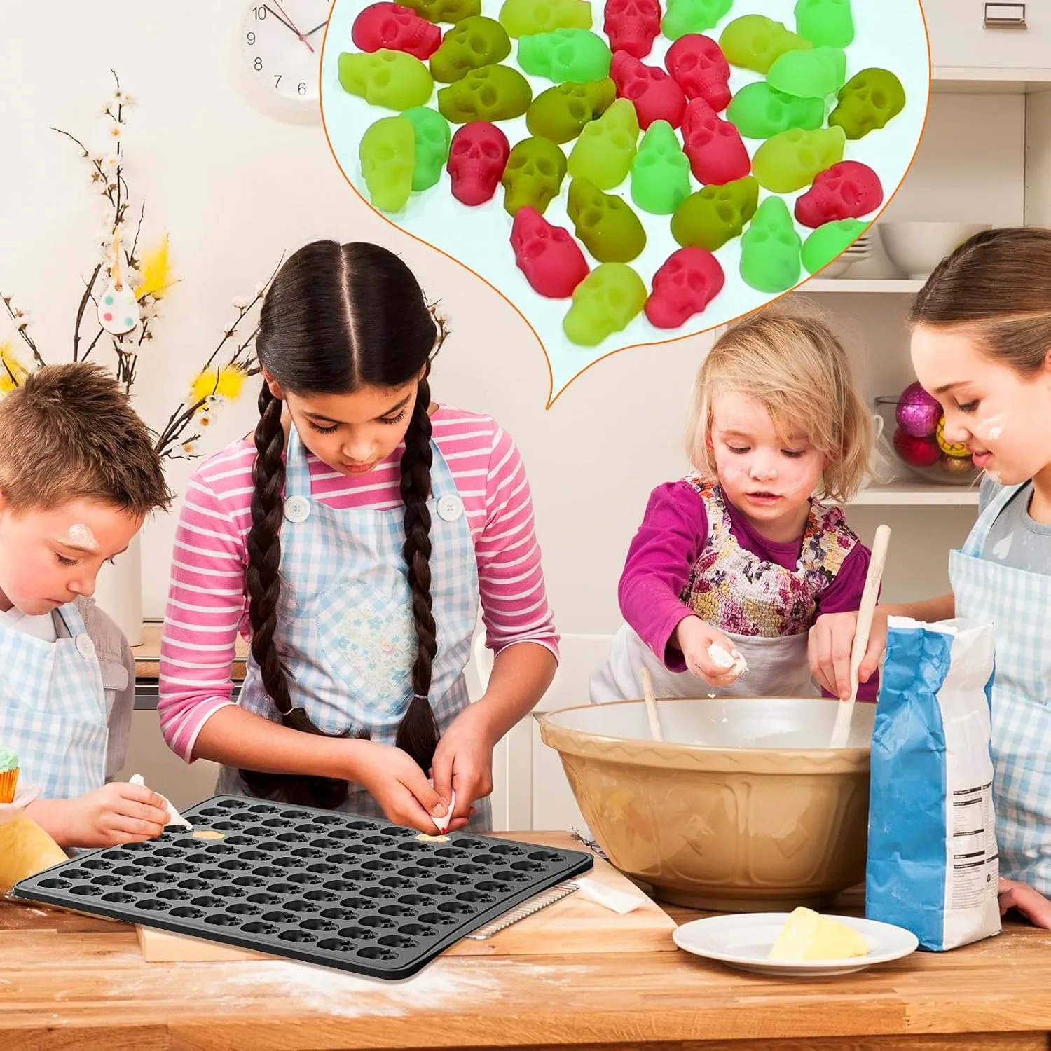 قوالب جمجمة صغيرة من السيليكون، 100 تجويف لجمجمة الهالوين والشوكولاتة قالب حلوى من السيليكون قوالب غائر صغيرة هيكل عظمي #3