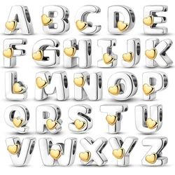 New Silver Plated Heart Shape A-Z Letter Charms Beads Fit Original Bracelet  Bead For Women Jewelry Making Gift