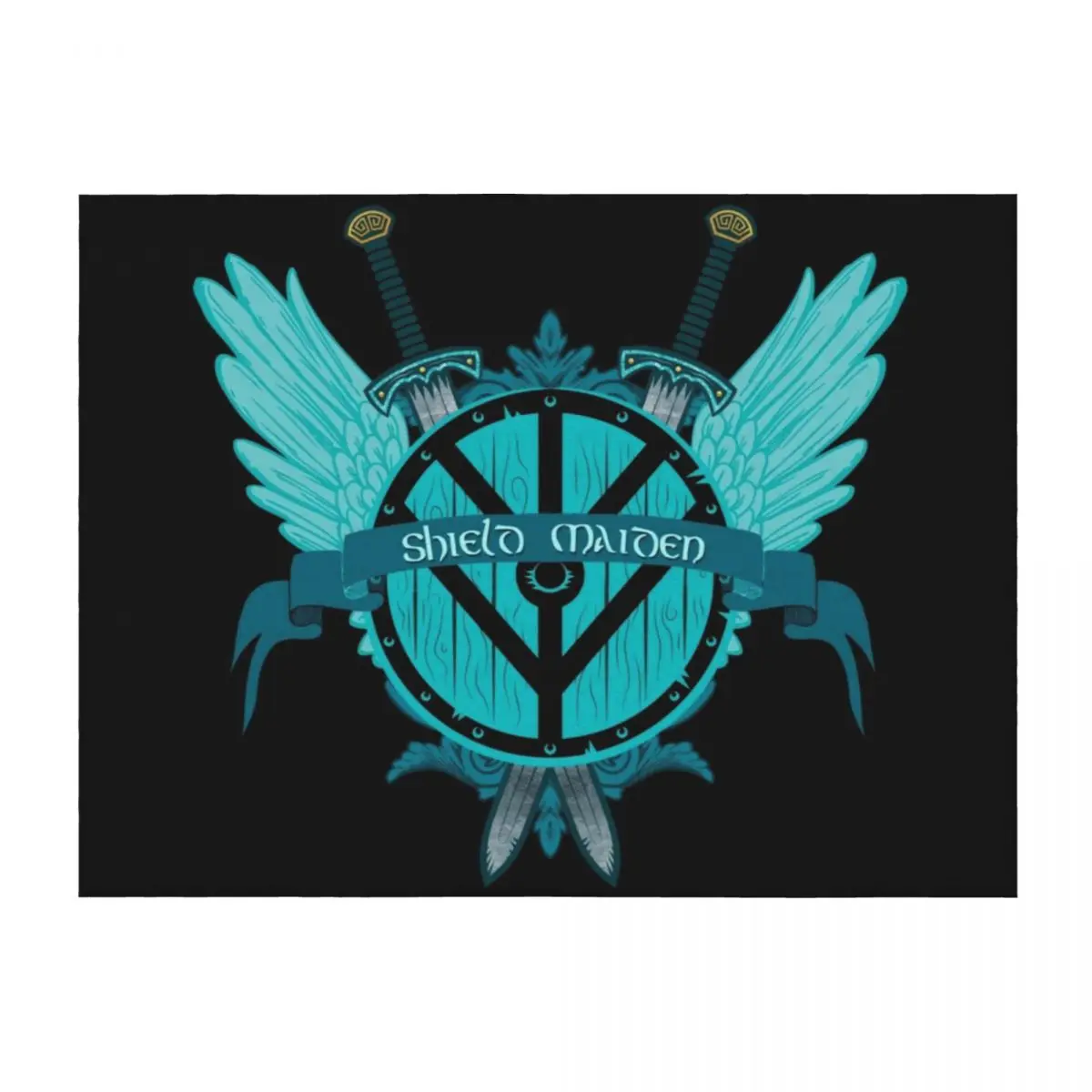 

Shield Maiden Badass Warrior Woman Winged Teal Viking Shield Throw Blanket Furrys Thin Warm Blankets