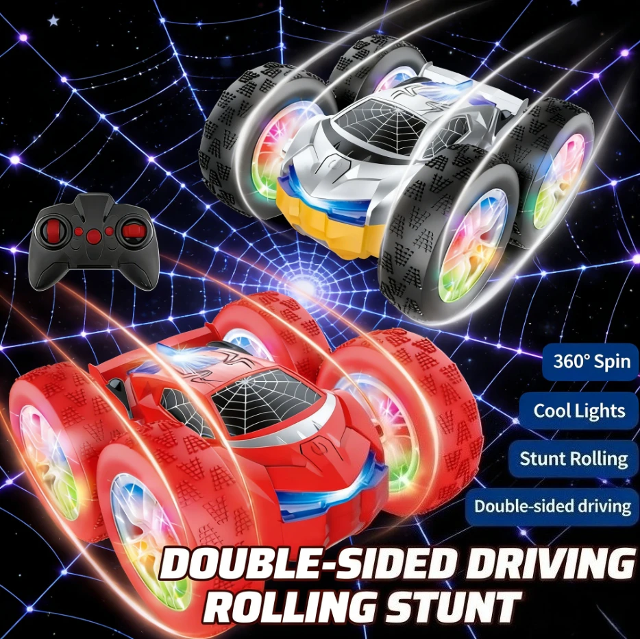 

RC Spider Stunt Dump Truck for Kids - 4WD High-Speed Rotation, Double-Sided Lights, Drop-Resistant Toy Gift