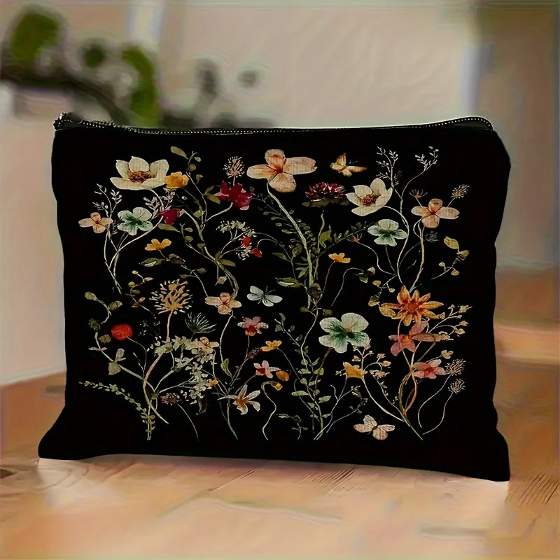A floral cosmetic bag-cute multifunctional zipper handbag, jewelry storage bag
