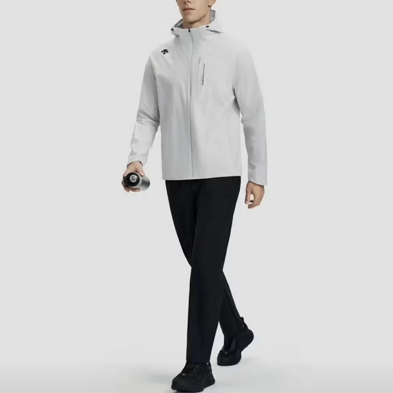 Casual solid color sports plus velvet soft shell men's hooded jacket 2026 autumn fashion new long sleeves DESCENTE