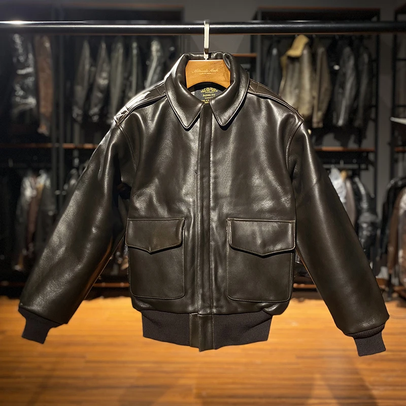 Euro-american Plus Size Pilot Jackets High-end Bomber Genuine Leather clothings Men's Heavy Winter Lambskin Clothes