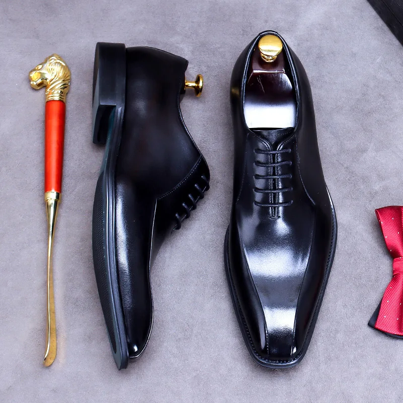 Genuine Leather Business Formal Men\'s Shoes New British Style Soft Cowhide Men\'s Groom\'s Wedding Leather Shoes Men\'s Derby Shoes