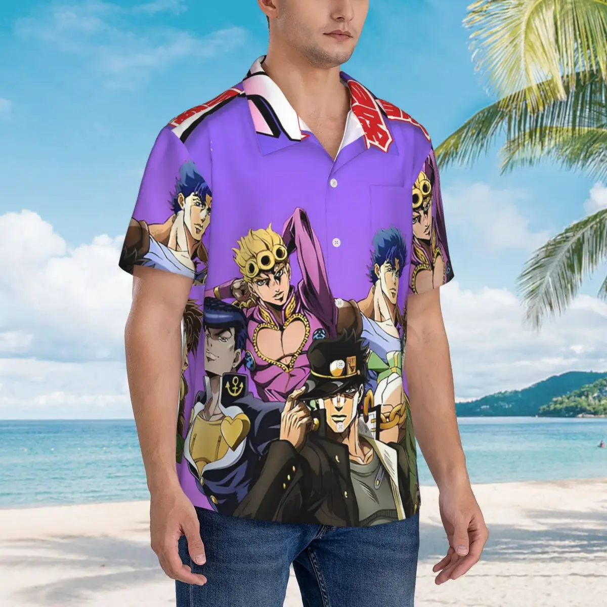 

Jojo Bizarre Adventure Anime Cartoon Hawaiian Shirts Fashion Men Short Sleeve Shirt for Summer Beach Men's Lapel Tops