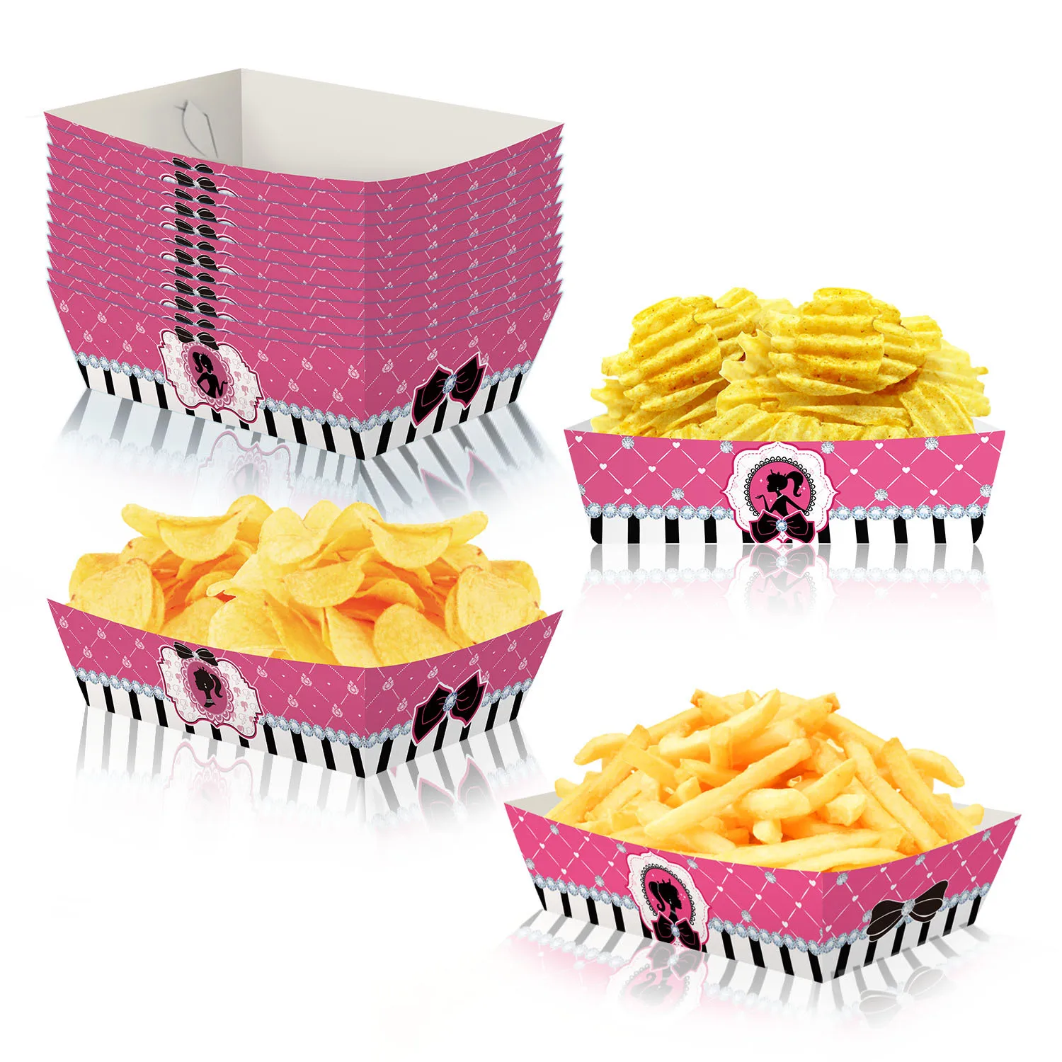 6pcs Barbie Pink Girl Princess Snack Trays Boxes for Party Favor Gift Boxes Birthday Party Decoration Bachelorette Candy Goodie