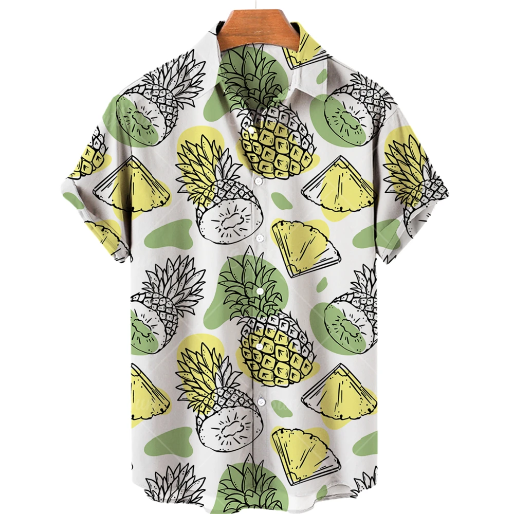 Pineapple Fruit Hawaiian Shirts Lemon 3d Print Shirts Men Fashion Blouses Casual Beach Camisas Summer Men's Vocation Lapel Shirt