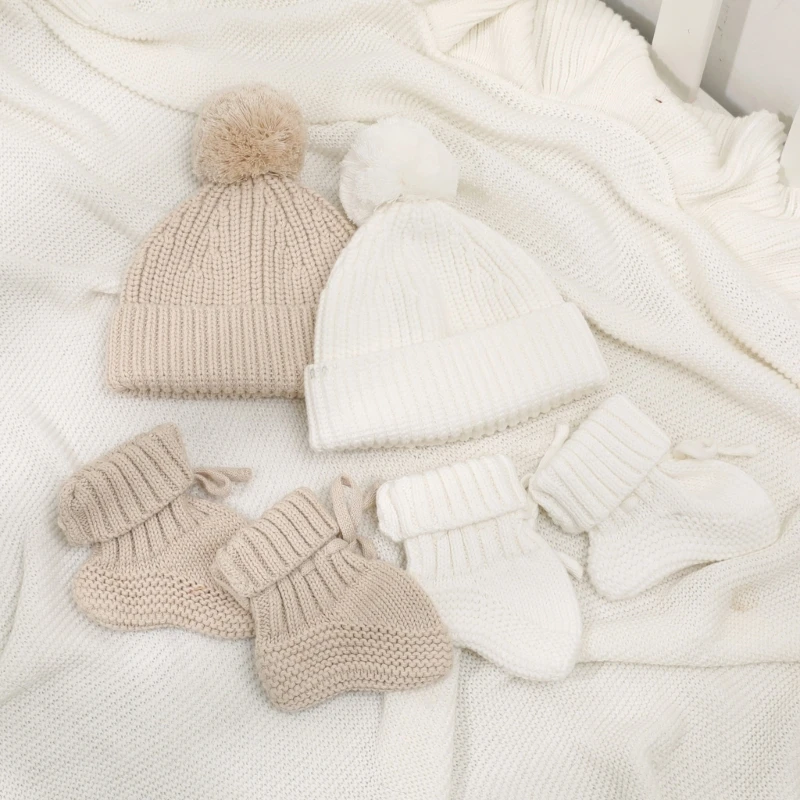 Cotton Caps Elastic Crochet Hat with Pompoms Bonnet Caps for Infant 0-6 Months image 3