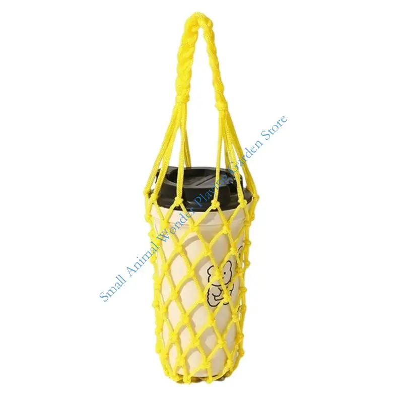 Cup Wrap in Corded Net Design with Carry Handle, Light Grip Aid for Coffee Pickup, Desk Beverage Use, and Daily Home Use