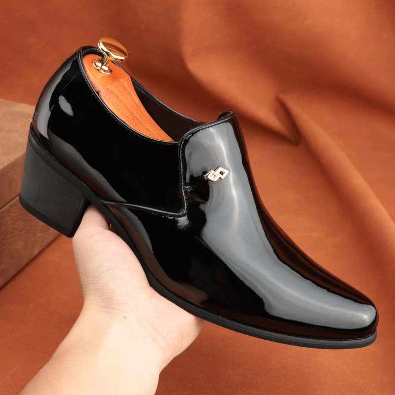 

Men High Heels PU Pointed Fashion Solid Color Classic Business Casual Men Shoes Size 38-46