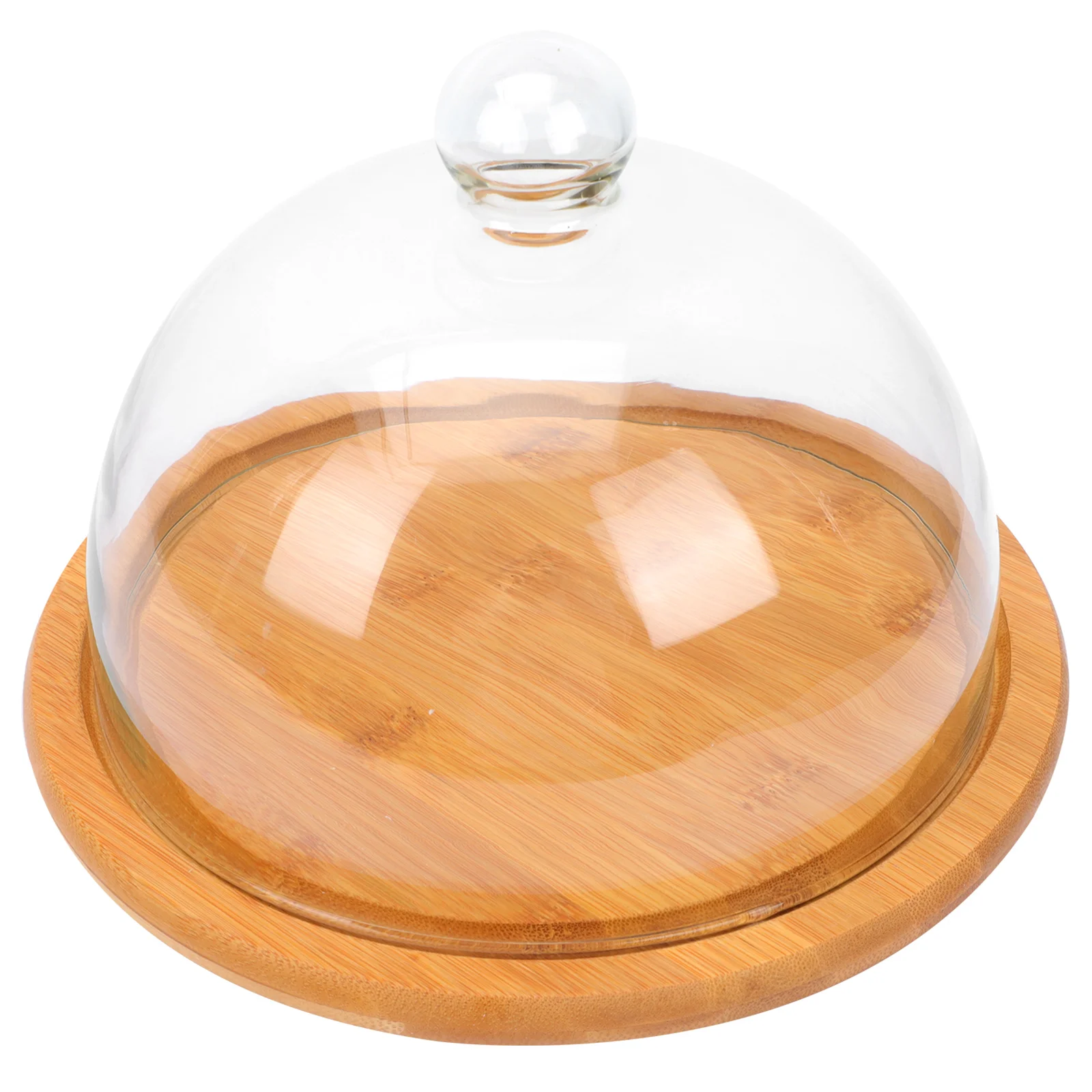 

1 set Cake Stand Tray Glass Lid Wood Base Pastry Cover Clear Dustproof Food Protector Serving Fruit Bowl Kitchenware Display